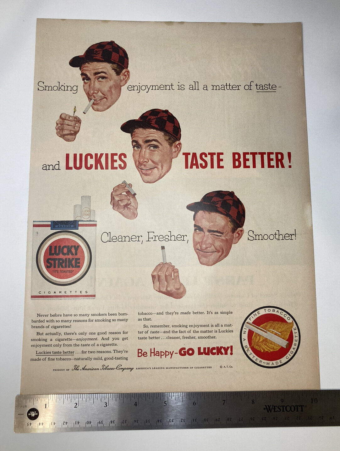 VINTAGE 1940s Lucky Strike Print Ad It\'s Toasted ~ Pabst Blue Ribbon 10x13.5\