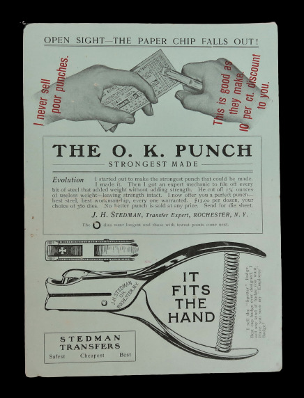 Vtg J.H Stedman O.K Punch Street Car Transfer Advertising Ephemera Circa 1900