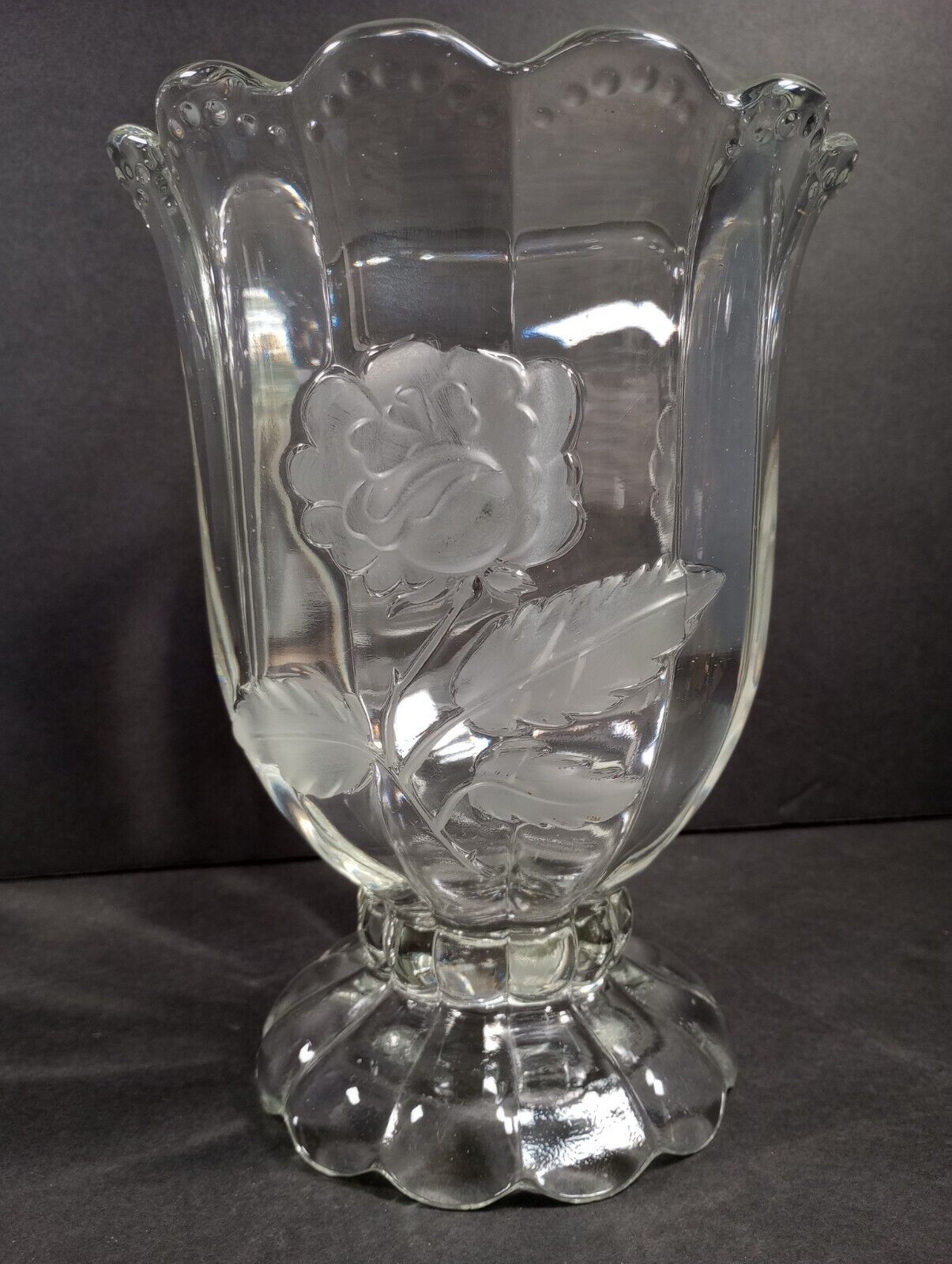 Vintage Imperlux Heavy Clear Hand Cut Crystal Pedestal Vase