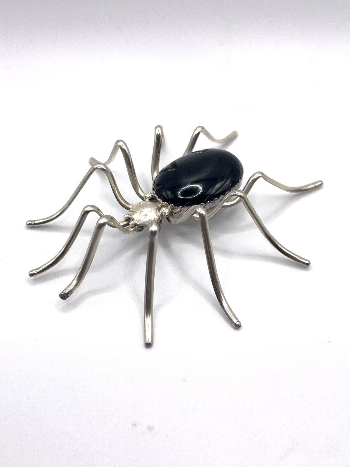 XL 4” NAVAJO SPIDER Broach Pin E. SPENCER (Esther) STERLING SILVER & Onyx 925