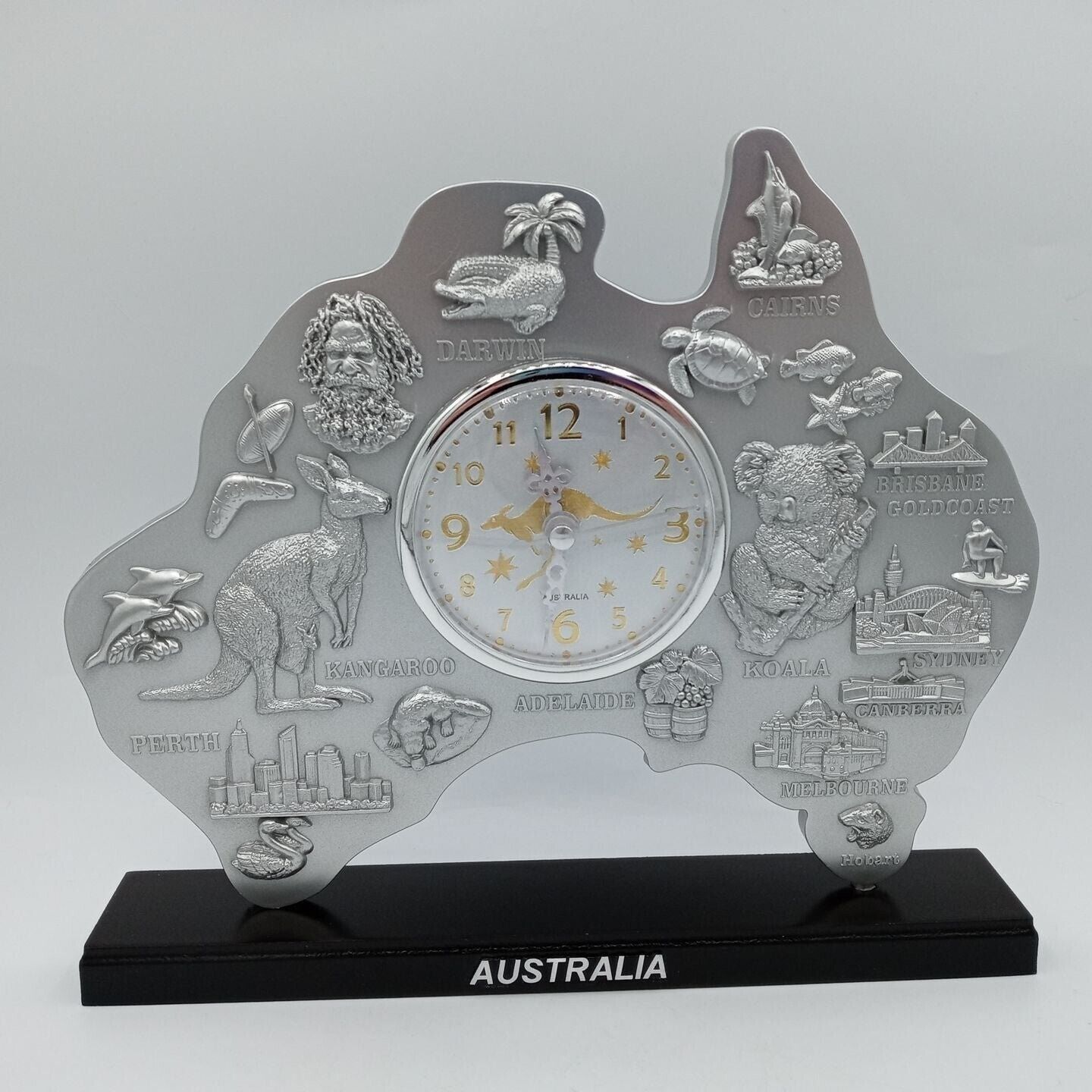 Australian Themed Souvenir Desk Clock Kangaroos Koala Bear Hobart Sydney Perth