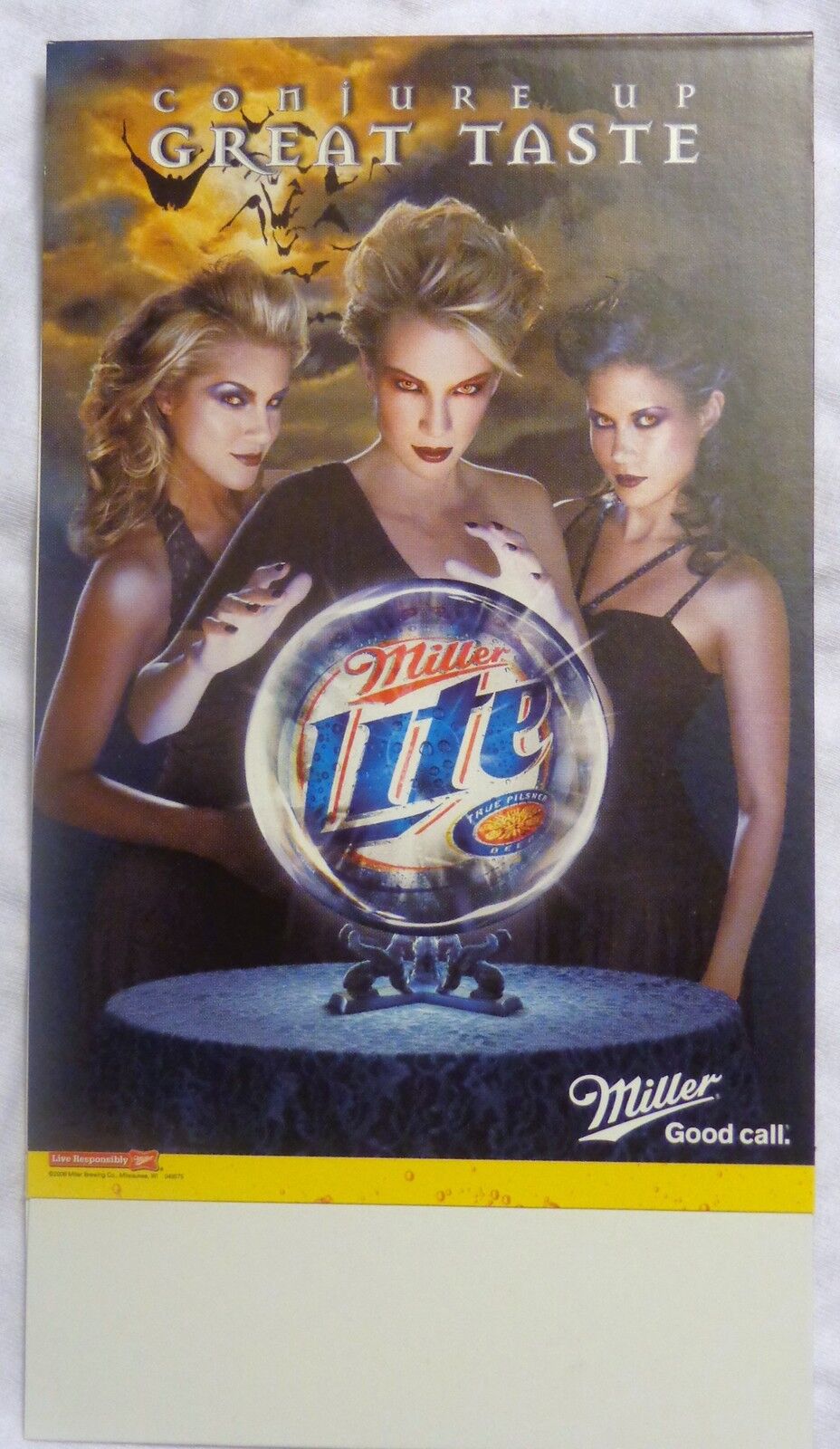 Miller Lite Table Tent - Halloween 2006 - Bats, Pretty Witches, & Crystal Ball, 