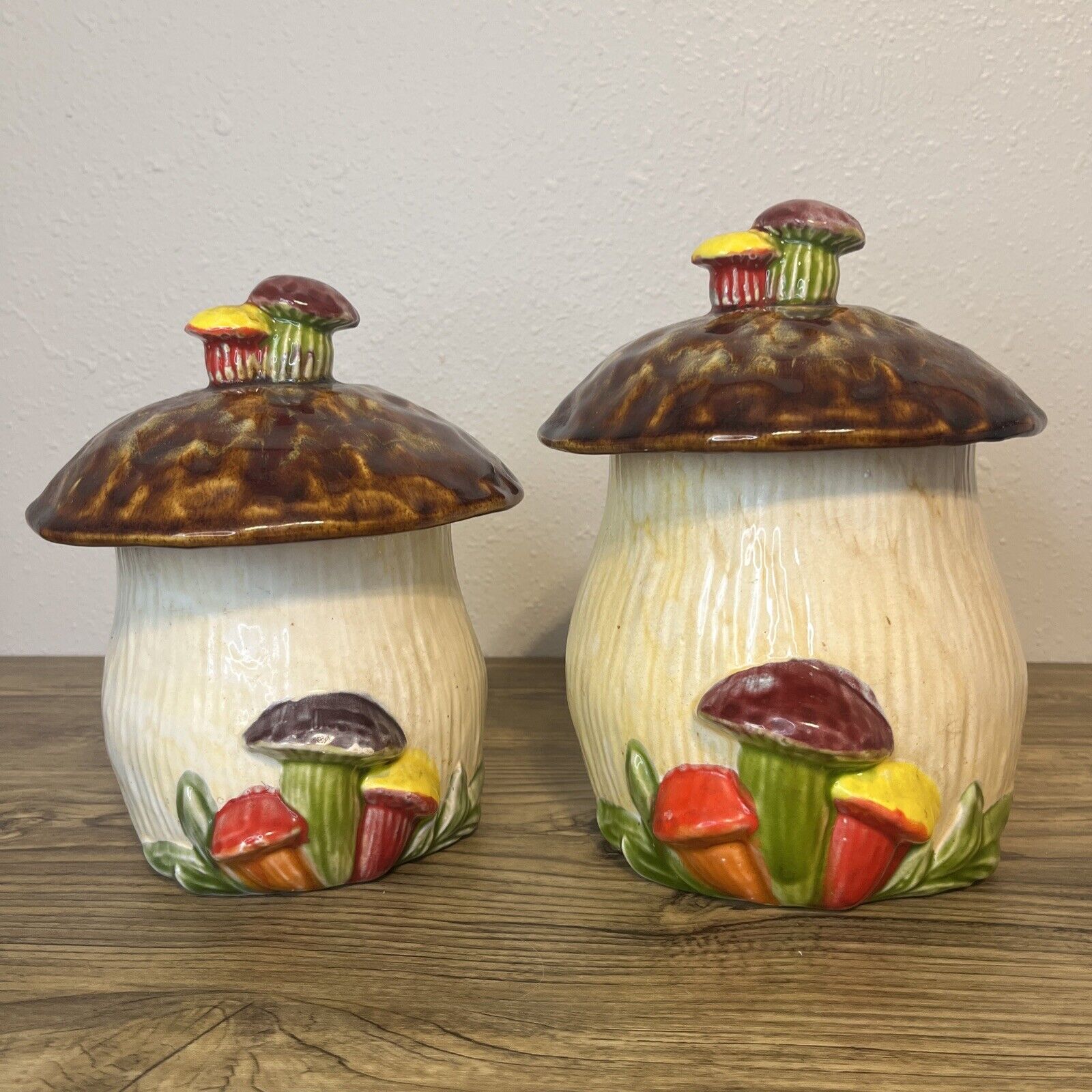 VTG 70s Mushroom Ceramic Canister Cookie Jars JAPAN
