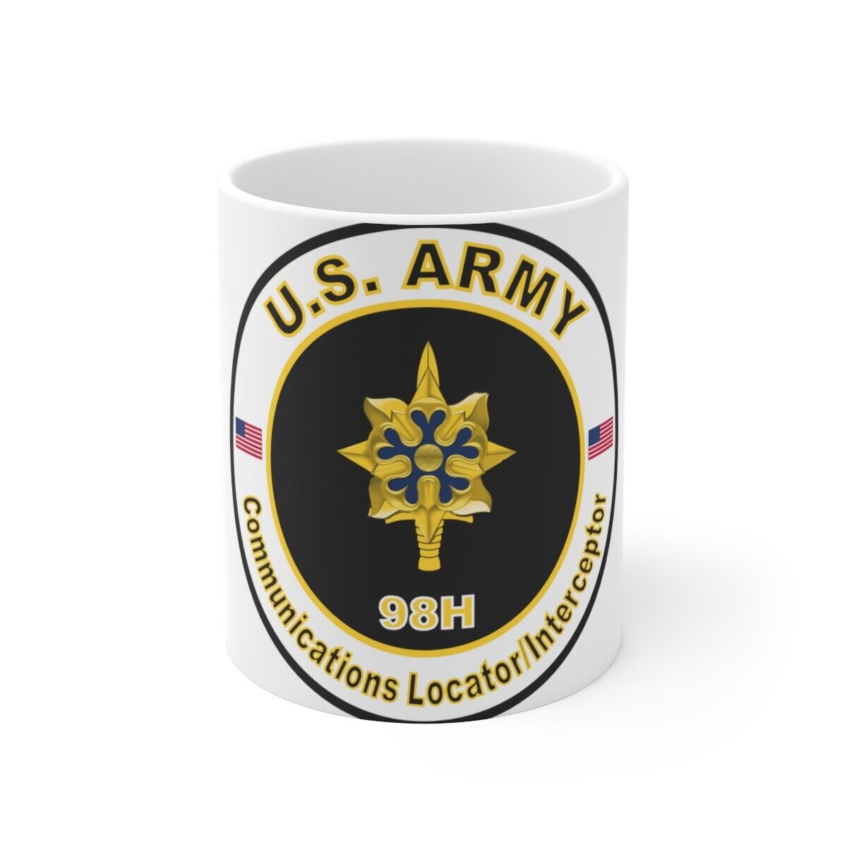 MOS 98H Communications Locator Interceptor (U.S. Army) White Coffee Cup 11oz