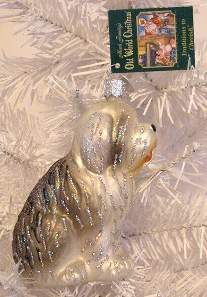 2009 - OLD ENGLISH SHEEPDOG OLD WORLD CHRISTMAS -BLOWN GLASS ORNAMENT NEW W/TAG