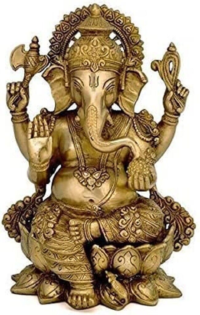 Brass Mangalkari Ganesh/Ganpati Statue/Idol Antique Finish Height - 12 Inches,