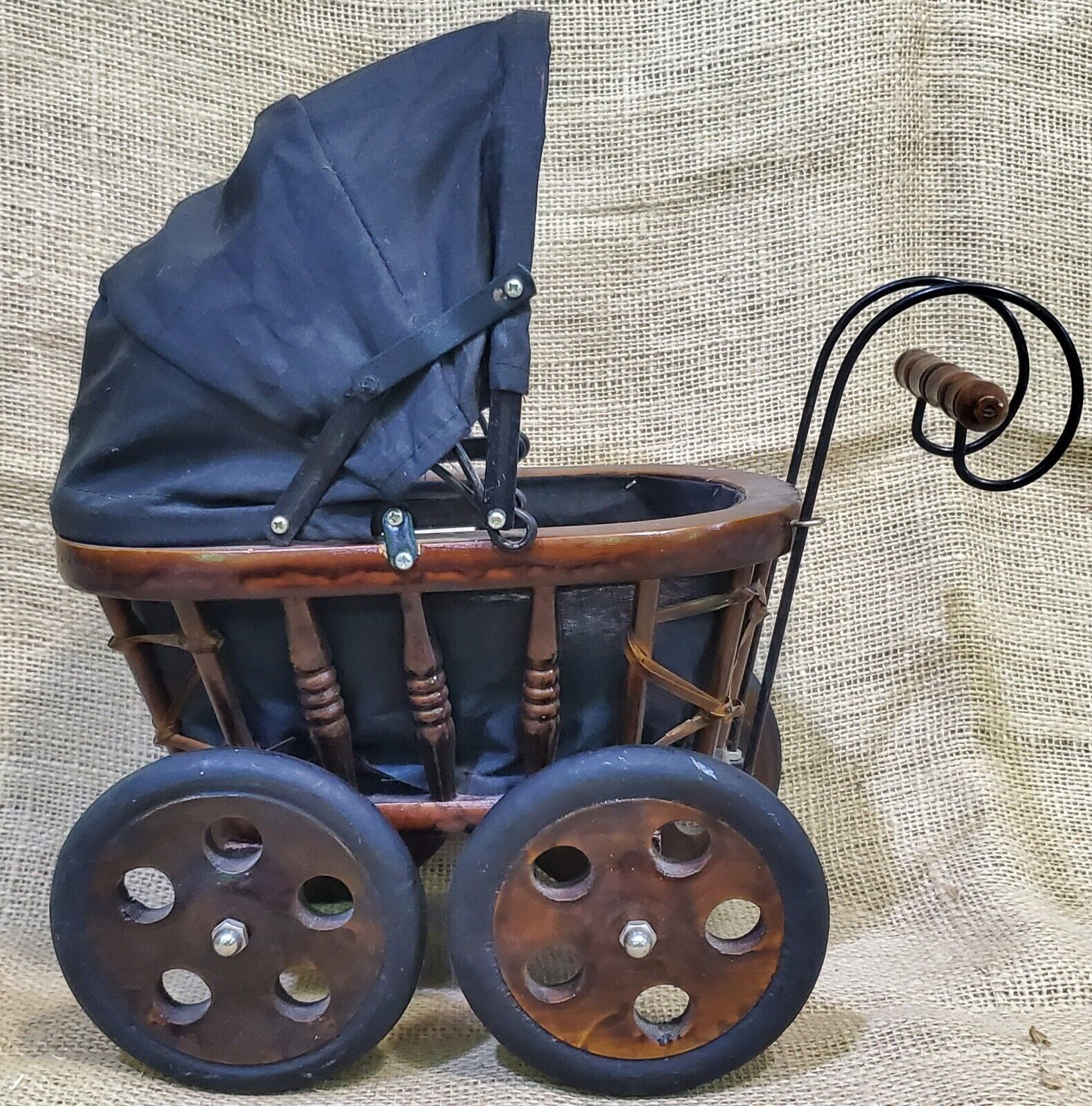 Antique Victorian Baby Doll Stroller Vintage Wicker Wood Iron Baby Doll Carriage