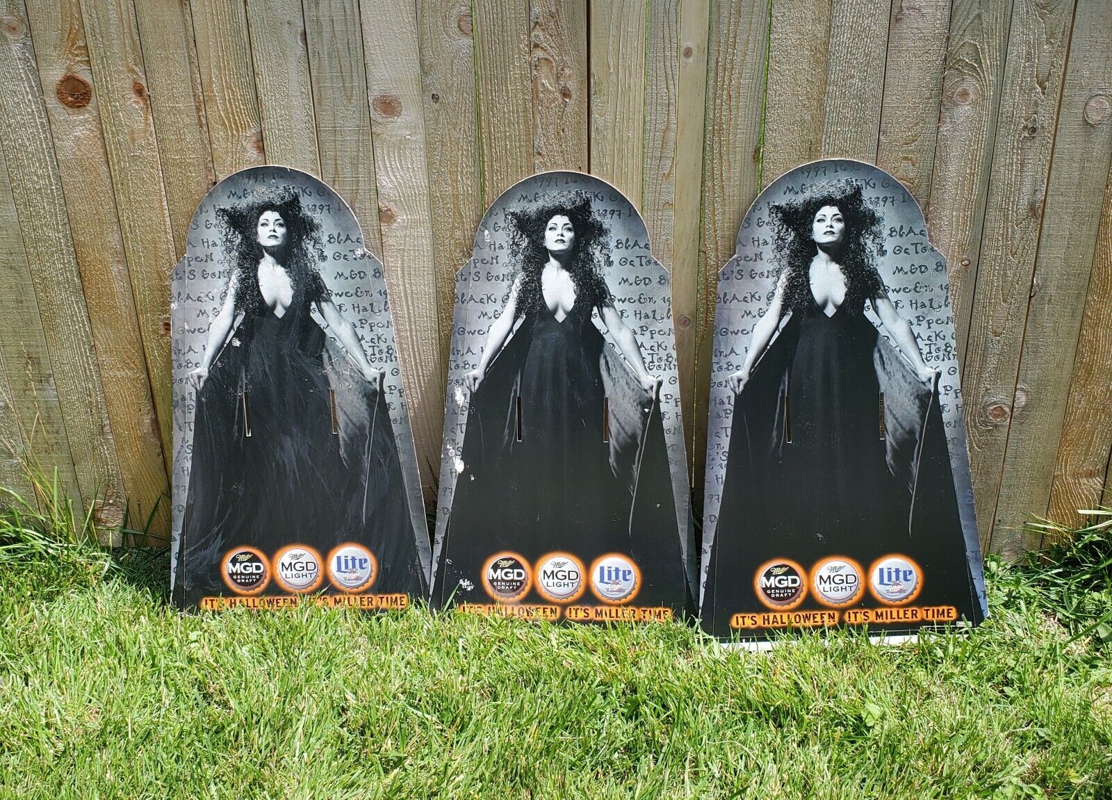 Miller Lite Beer Stand Up Cardboard Cutout Lot Of 3 Halloween Themed 33x17