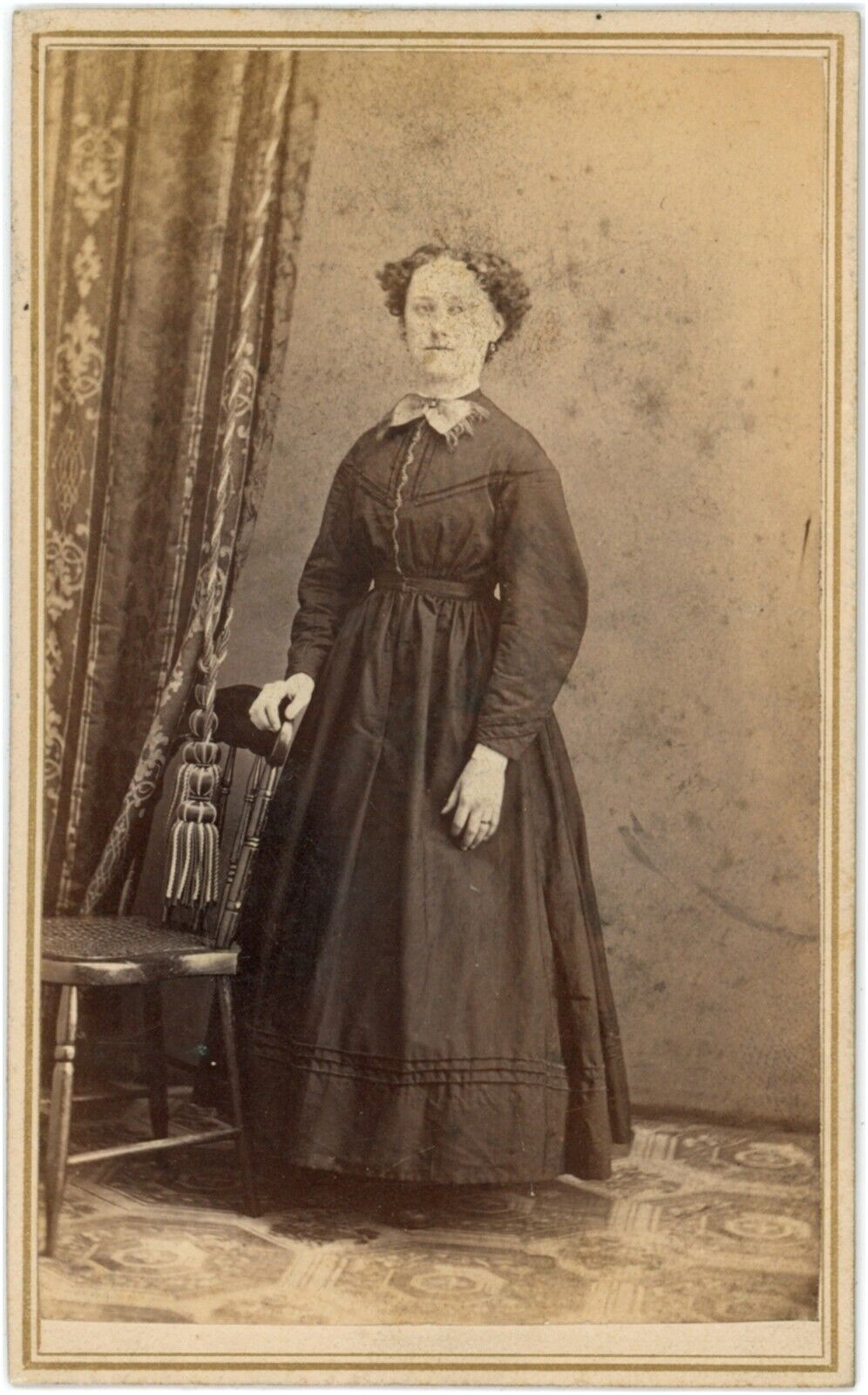CIRCA 1880'S CDV Woman In Victorian Dress Standing A Schoenberg Cincinnati OH