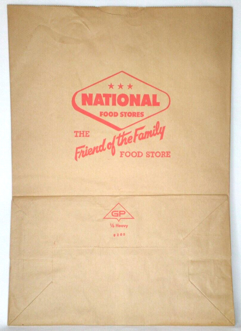 National Food Stores Friend Of The Family Paper Grocery Bag Vintage Advertising