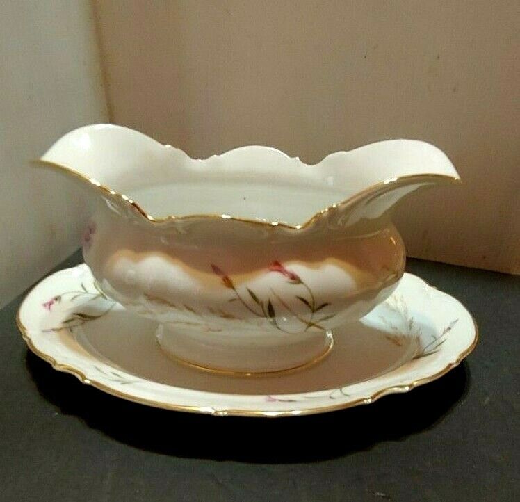 VINTAGE HUTSCHENREUTHER 8941 SELB BAVARIA GRAVY WITH PLATE ATTACHED EXC COND