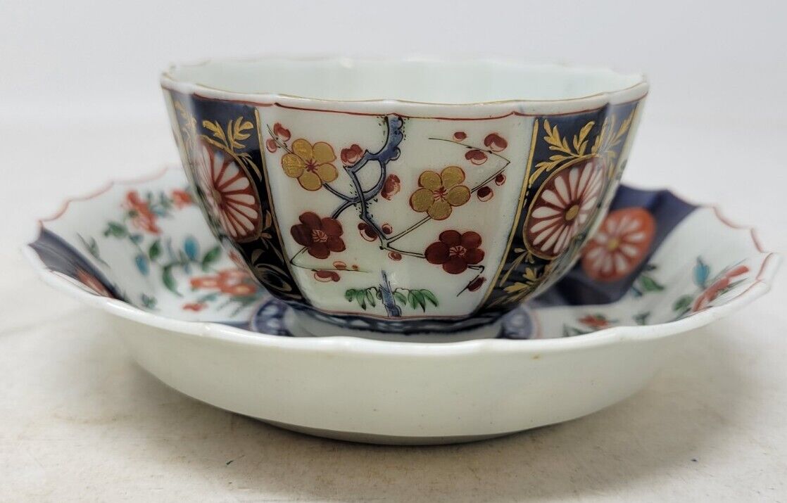 Antique Dr Wall Worcestester Porcelain Cup & Saucer c. 1775 Queens Pattern