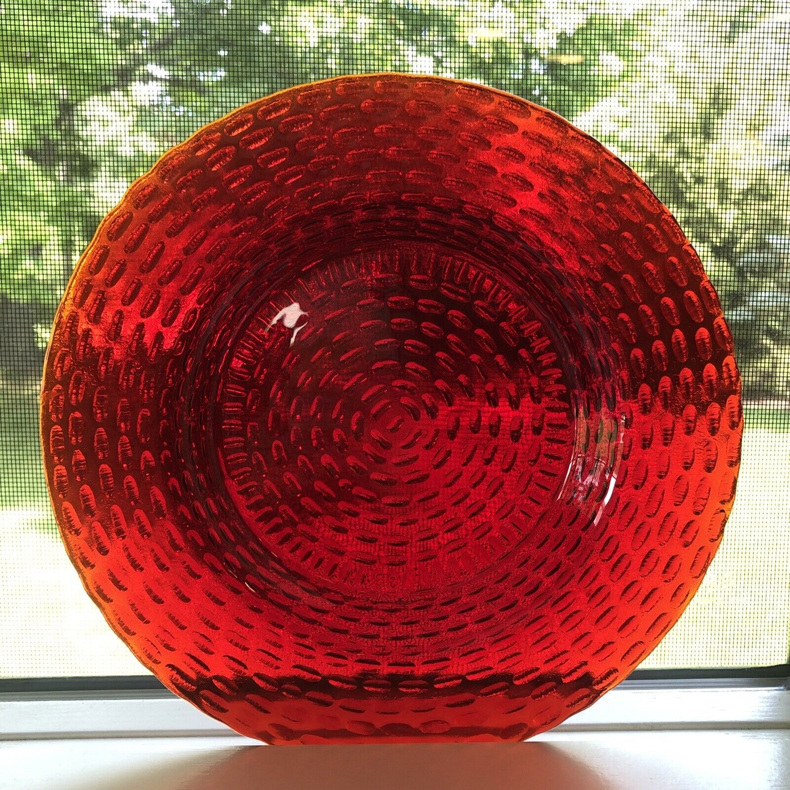 Set Of 4 Vintage Ruby Red Glass Textured OVAL HOBNAIL Salad Lunch Plate 7 7/8 In
