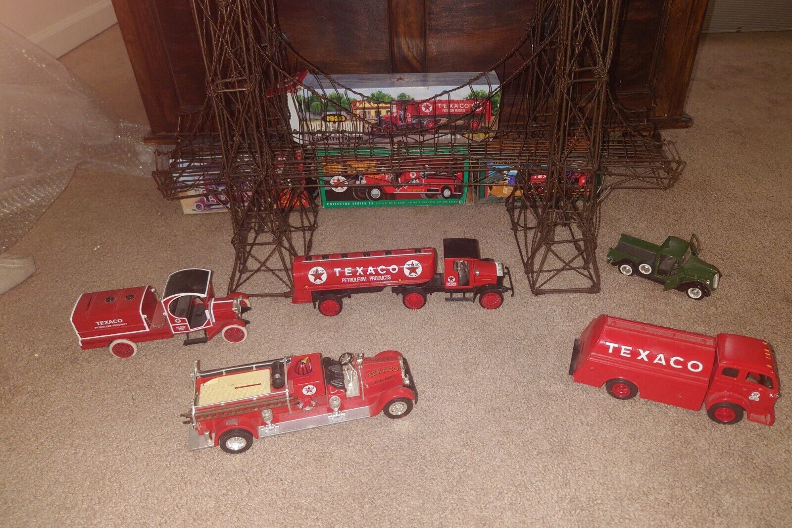 Texaco diecast truck banks & an One Of A Kind Hand Made Wire Suspension Bridge 
