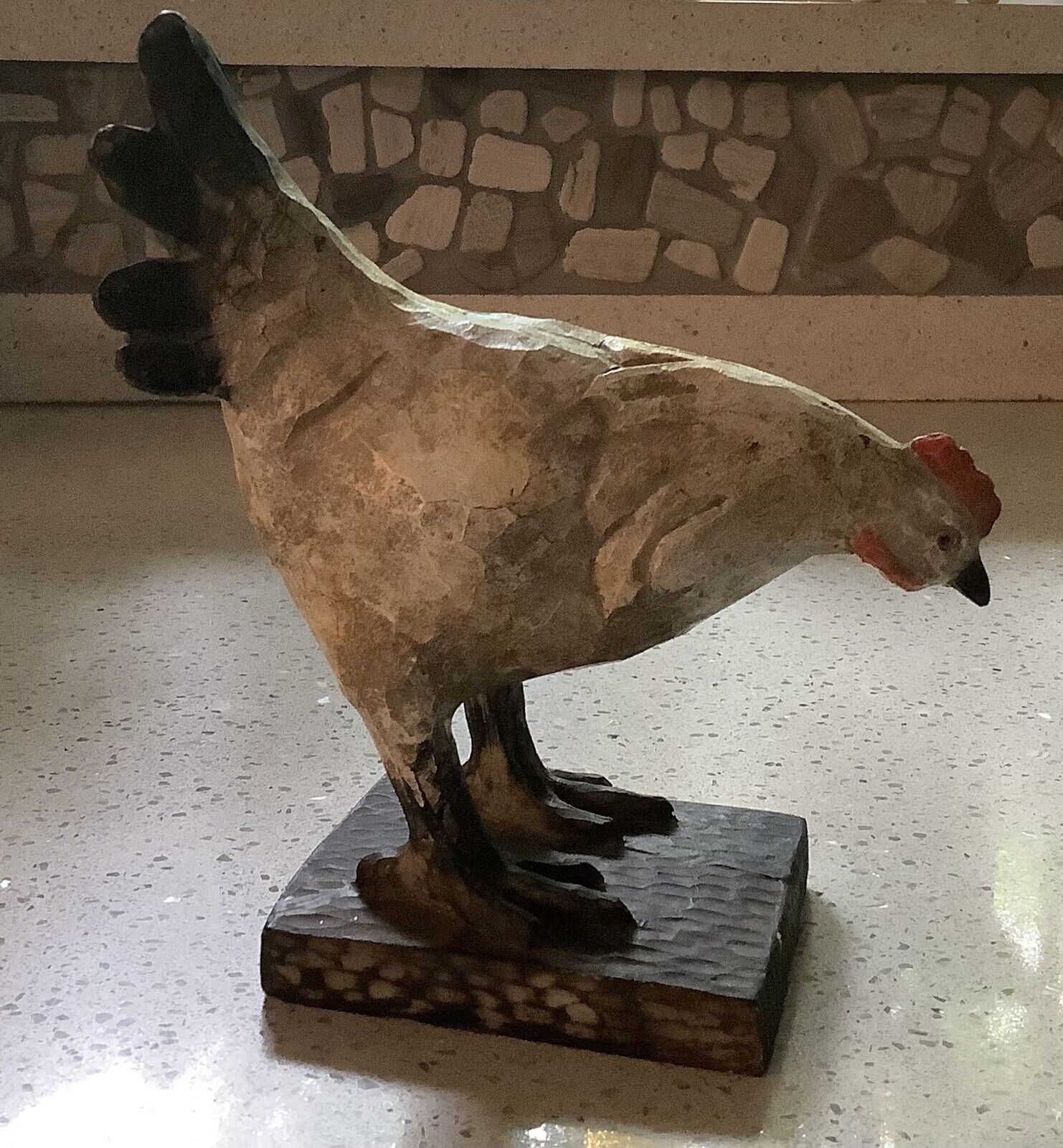Rustic Primitive Looking Solid Wooden Chicken Figurine, Wooden, 7+” Farmhouse