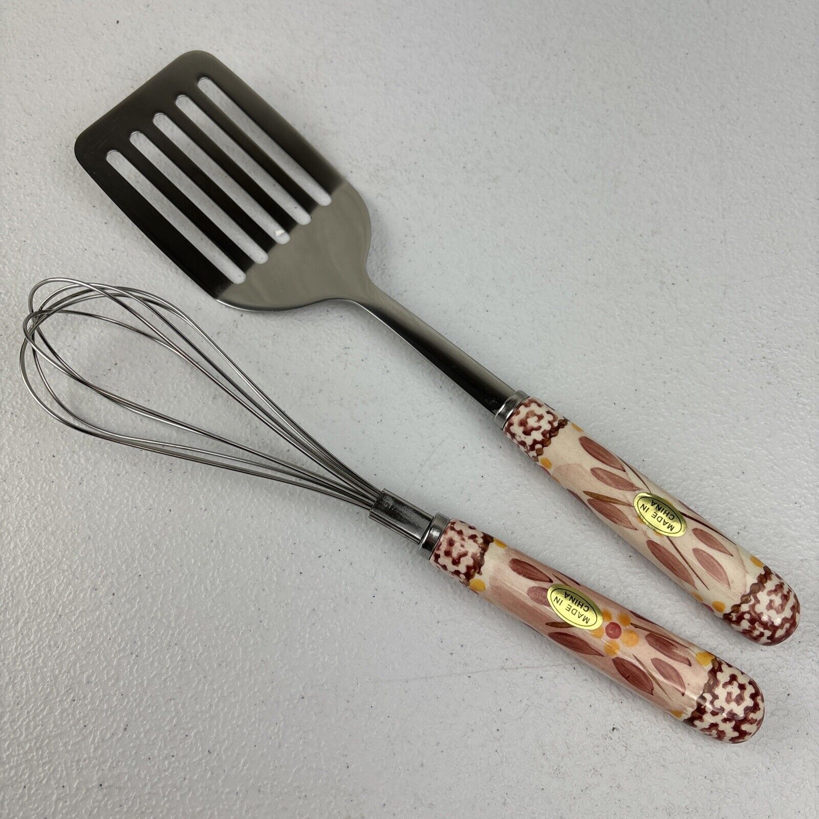 NEW Temptations Old World Cranberry Ceramic Handle Stainless Spatula & Whisk