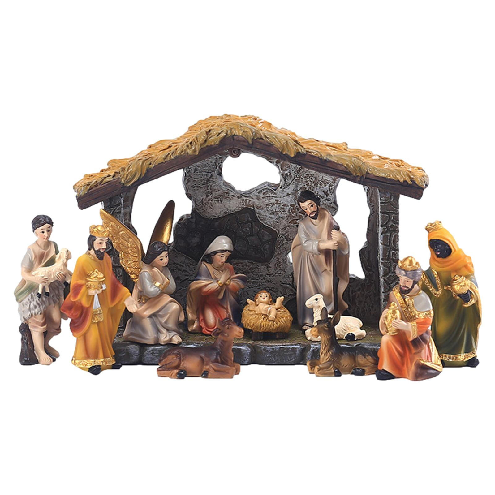 12Pc Christmas Manger Nativity Figurines Set Birth Of Jesus Resin Ornament
