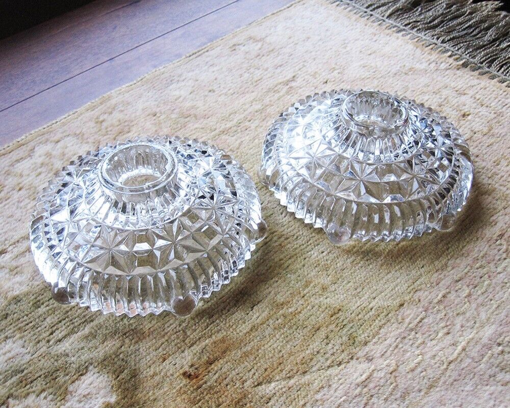 2 Vintage Clear Cut Glass Look Candle Holders *EXCELLENT*