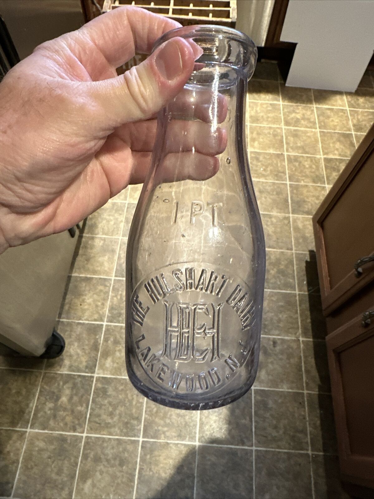 The Hulshart Dairy Embossed Pint Milk Bottle Lakewood New Jersey NJ
