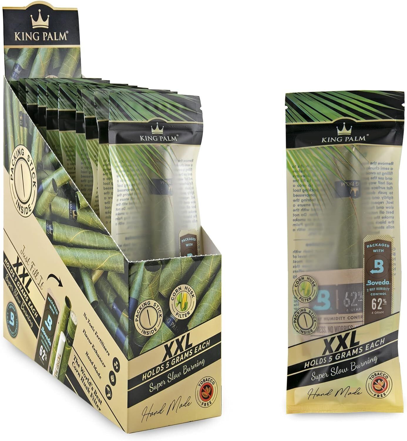 King Palm | XXL Size | Natural | Prerolled Palm Leafs | 1 Per Pack, 10 Packs