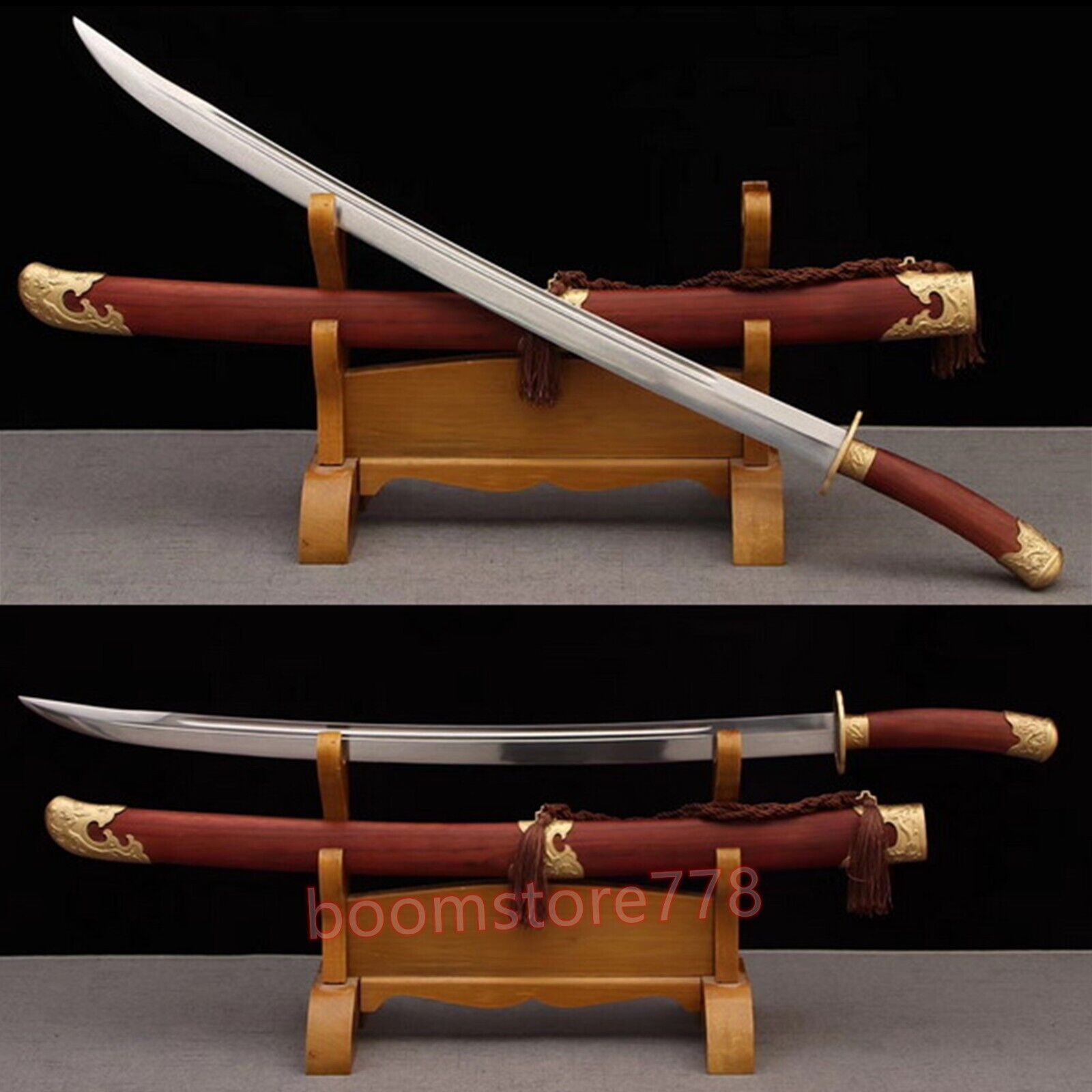 High Grade  Folded Steel Handmade Chinese Saber Dragon Sword Rosewood Saya Sharp