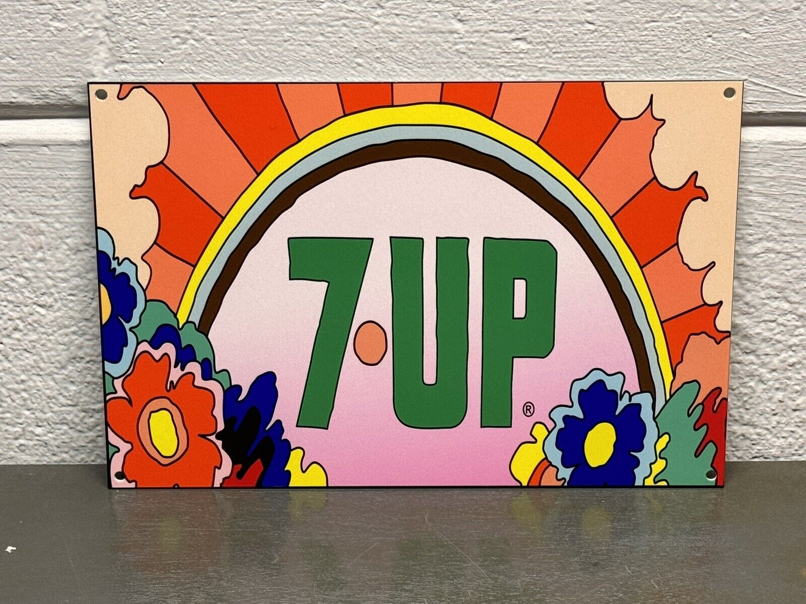 7-UP Peter Max Influenced Thick Metal Sign Soda Pop Drink Diner Gas Oil