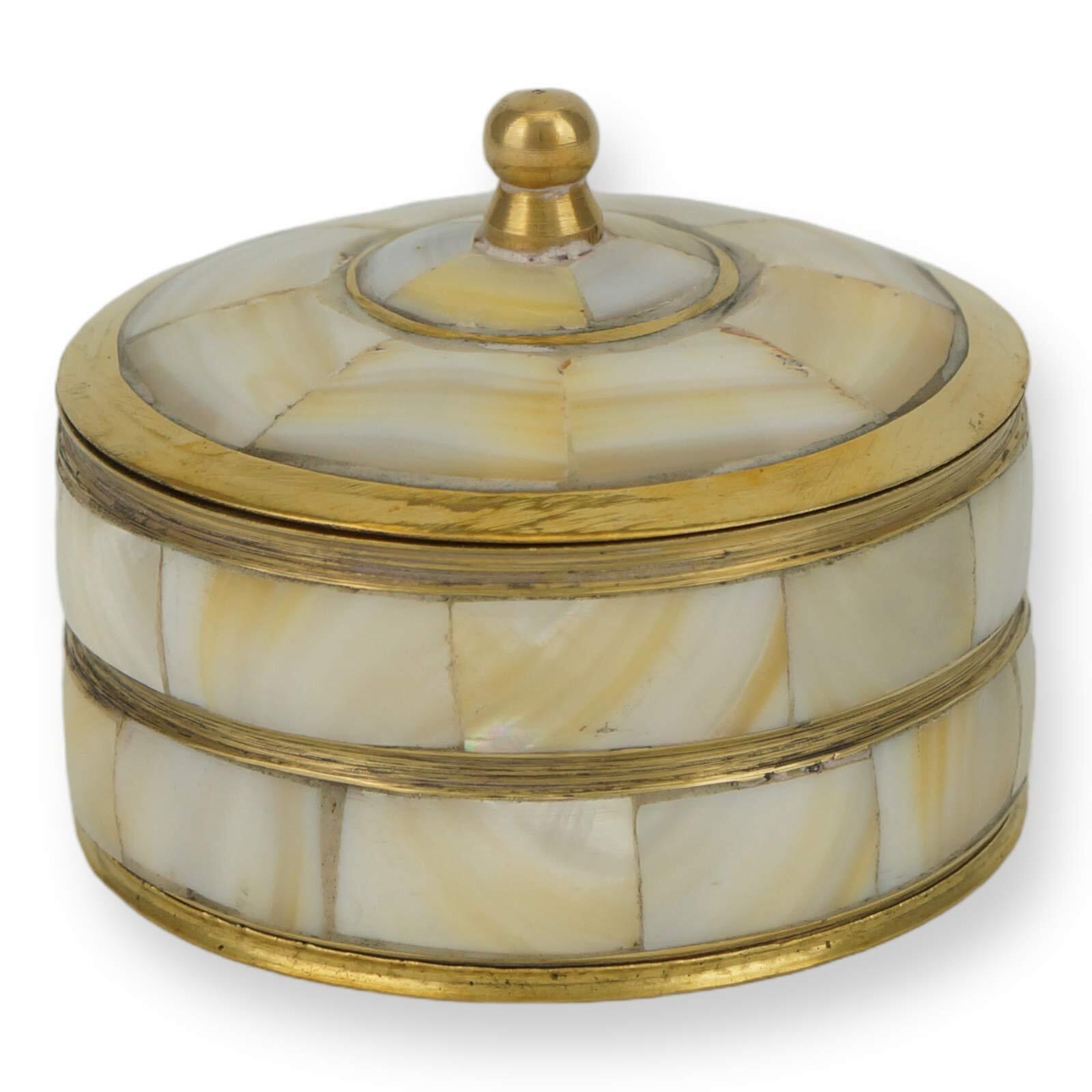 Round Brass Incense Box with Mother of Pearl Inlay - Orthodox Incense Box