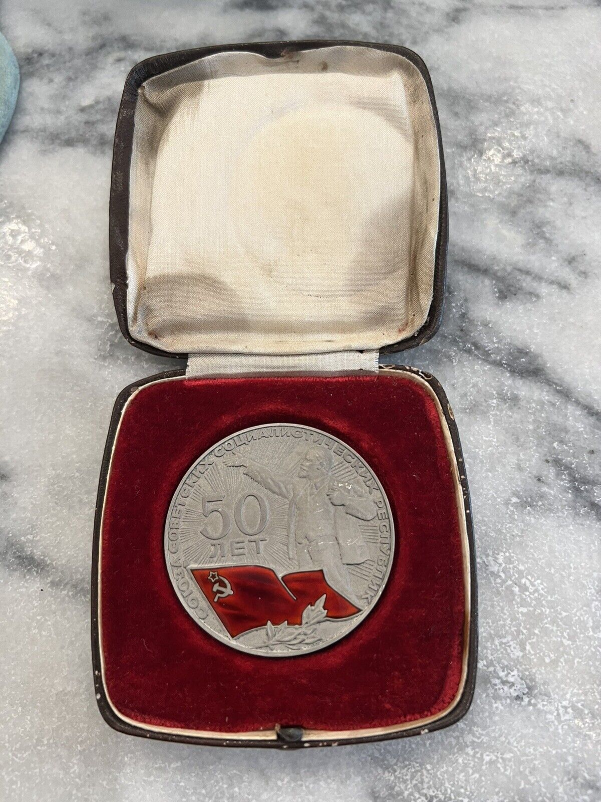 Vintage Russian table silver medal 50th Anniversary of founding of the USSR