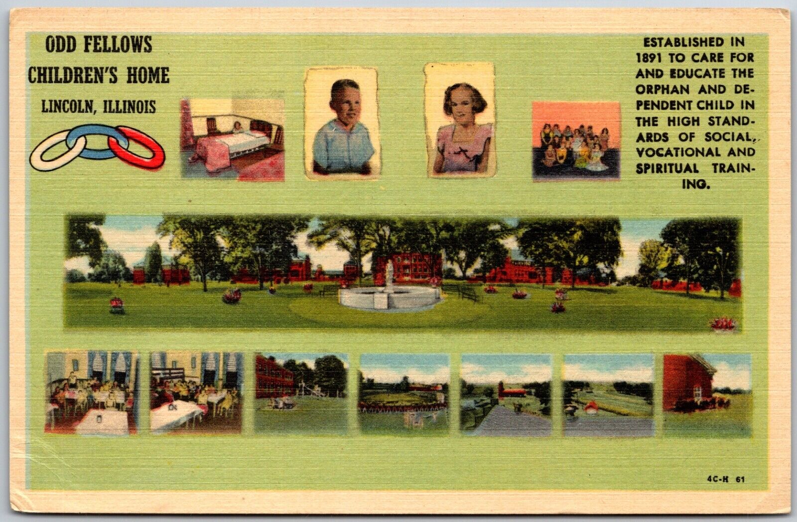 Odd Fellows Children's Home, Lincoln, Illinois - Postcard