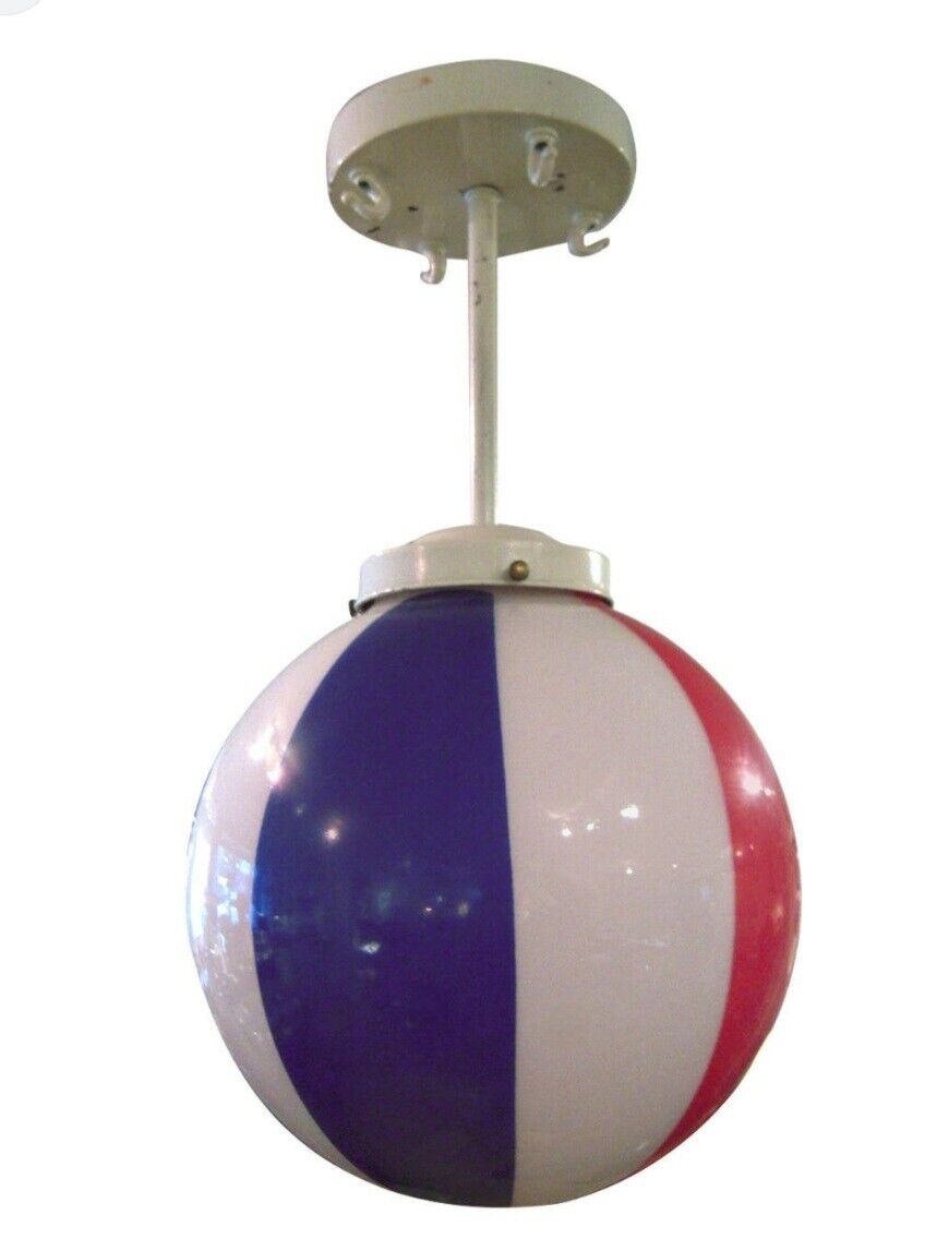 Barber Shop ABA Vintage Red White & Blue Glass Light Beach Ball Circus 
