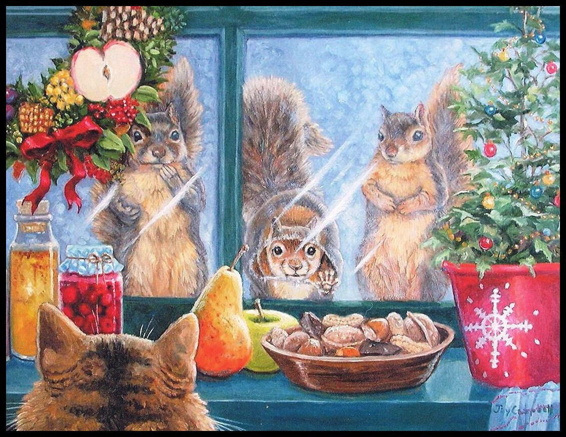 Greeting Card - Cat Squirrel - Joy Campbell - Christmas - 0055