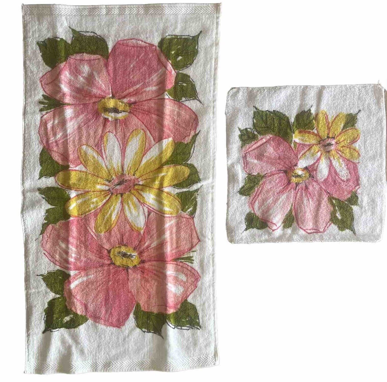 1960s Cannon Royal Family 100% Cotton Floral Hand Towel and Washcloth Set UNUSED