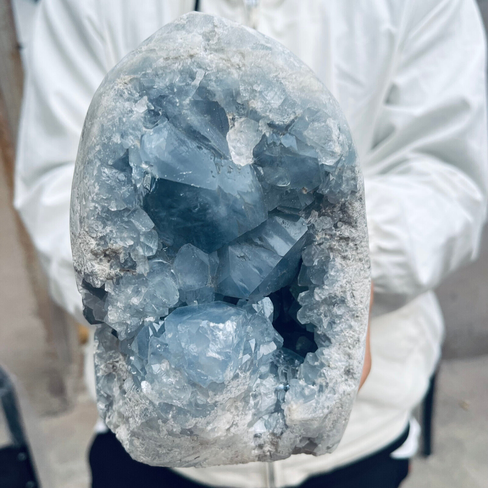 7.3lb Large Natural Blue Celestite Crystal Geode Quartz Cluster Mineral Specime