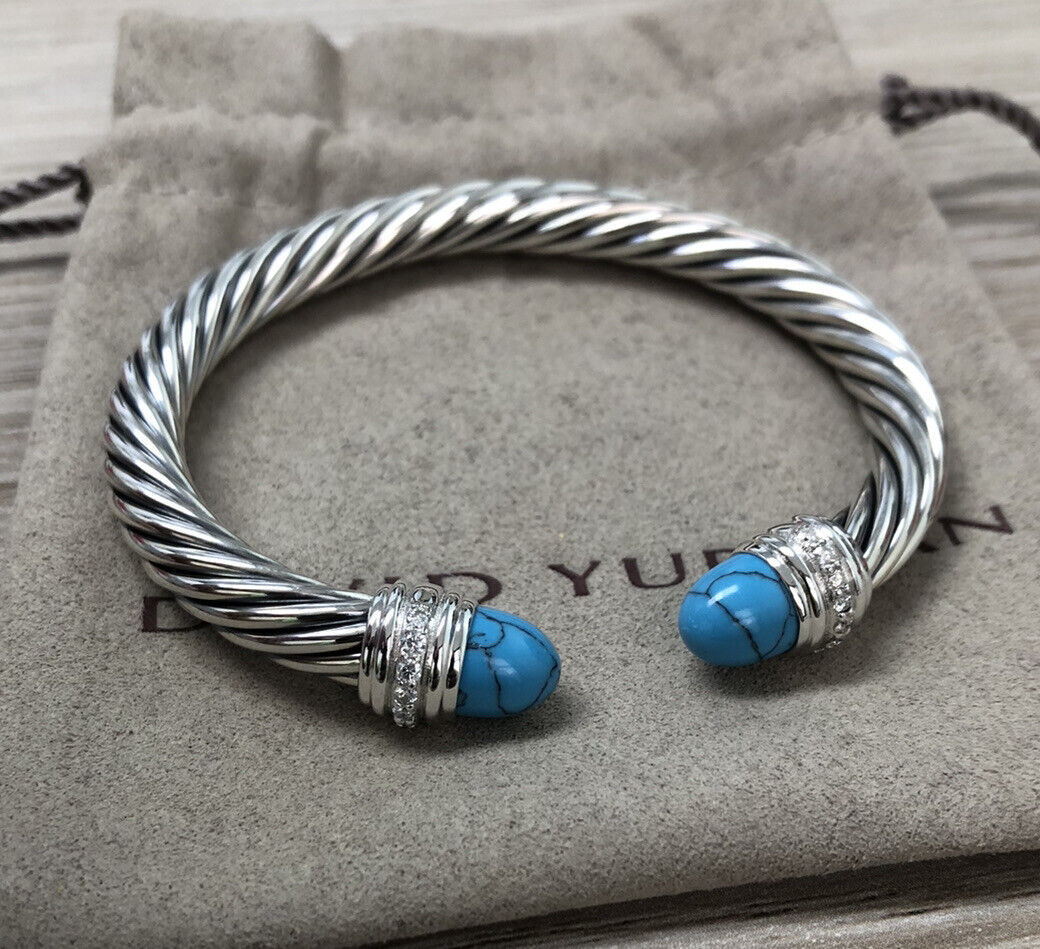 David Yurman 7mm Cable Color  Bracelet & 925 Silver Turquoise & DIAMOND M