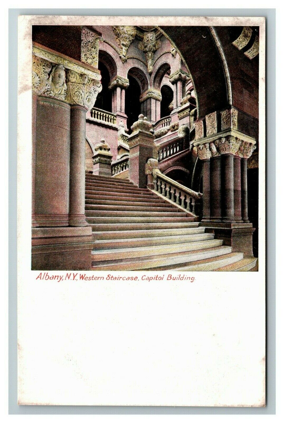 Western Staircase, Capital Building, Albany NY c1905 Vintage Postcard