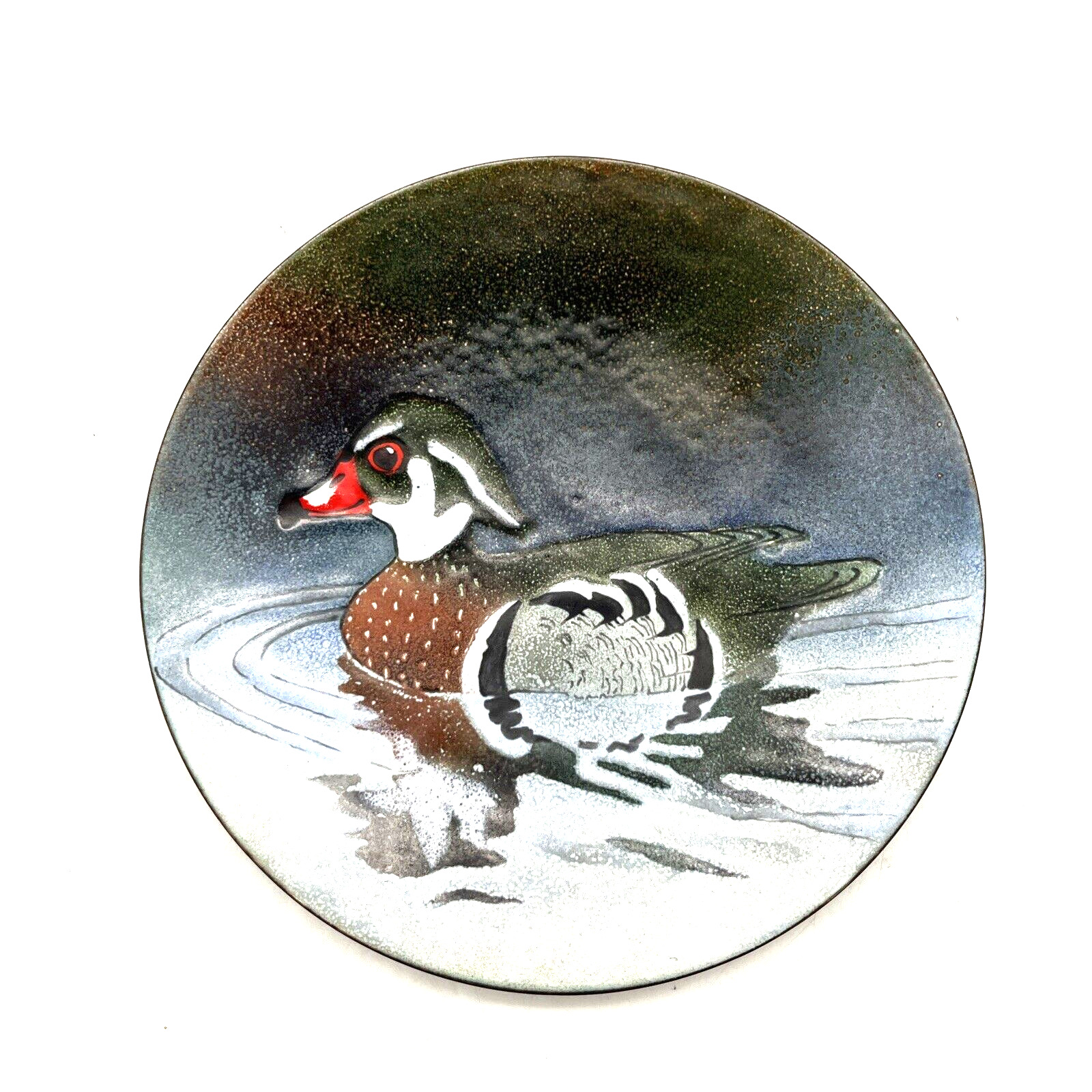 Vintage 1960's Signed Norman Brumm Enamel On Copper 8 1/2” Plate Wood Duck