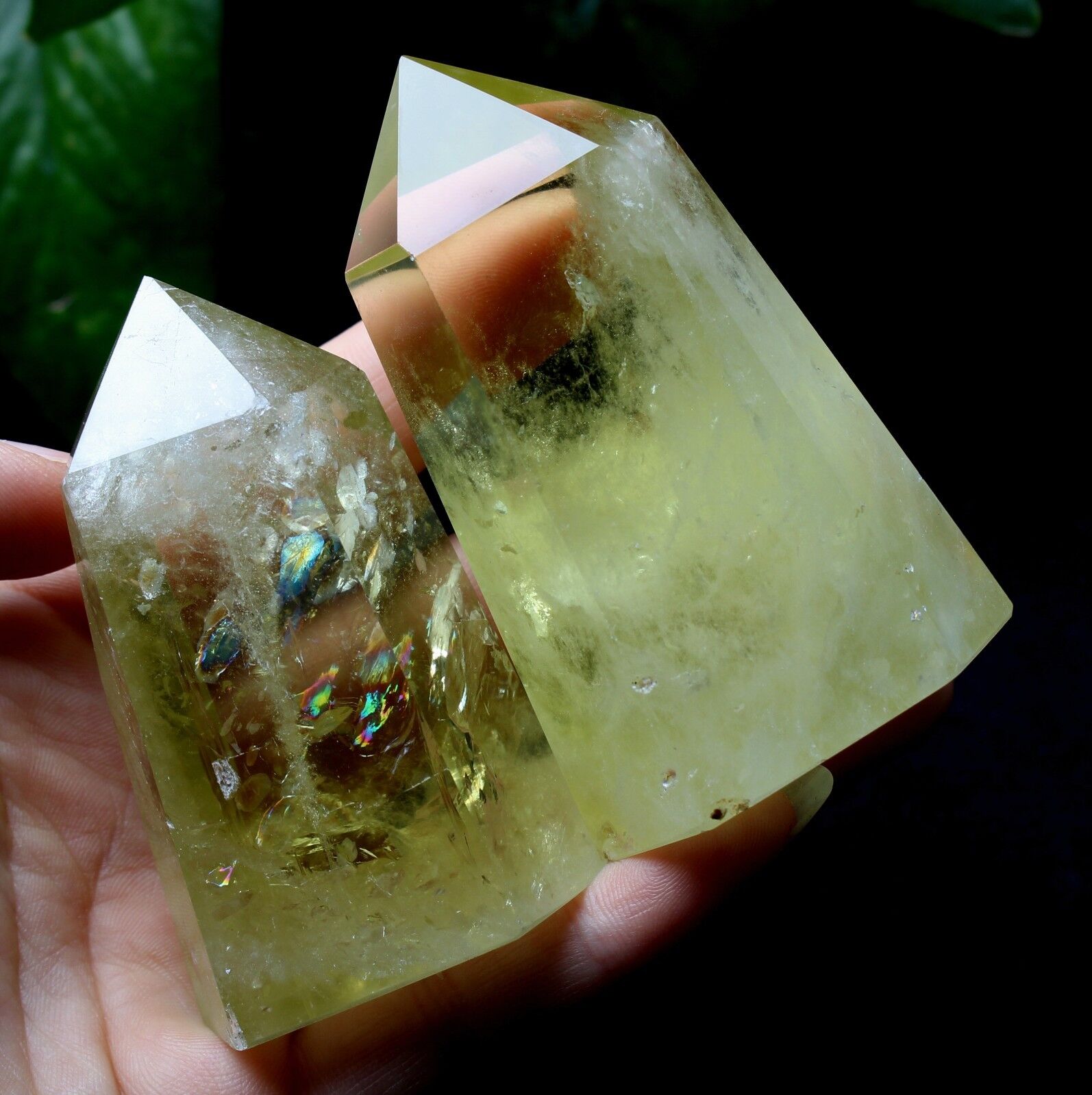 350g 2pcs AA+New Find Transparent Yellow Quartz POINT Crystal Specimen