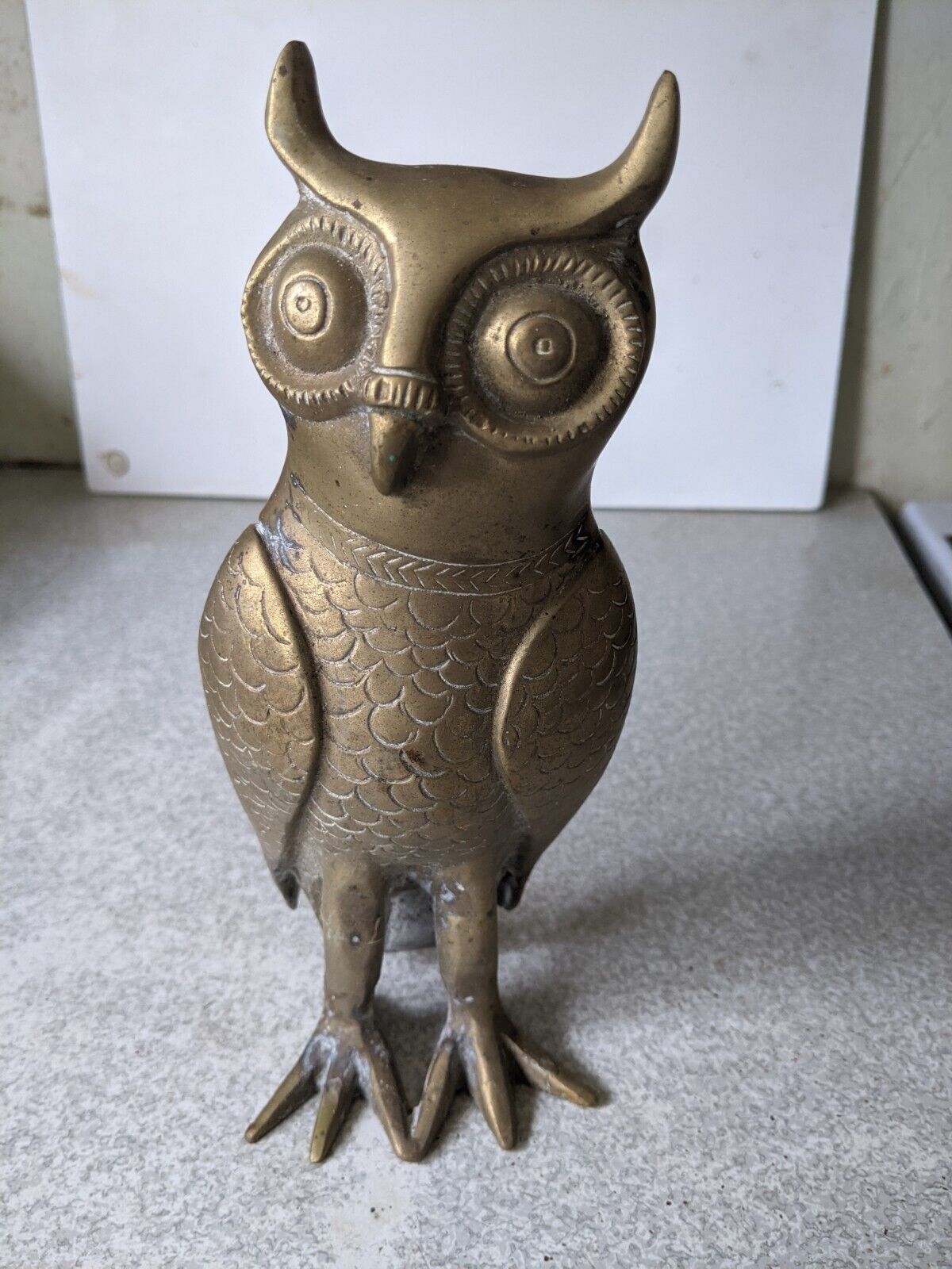 LOVELY  HEAVY VINTAGE BRASS OWL FIGURE / FIGURINE - 8 INCHES TALL