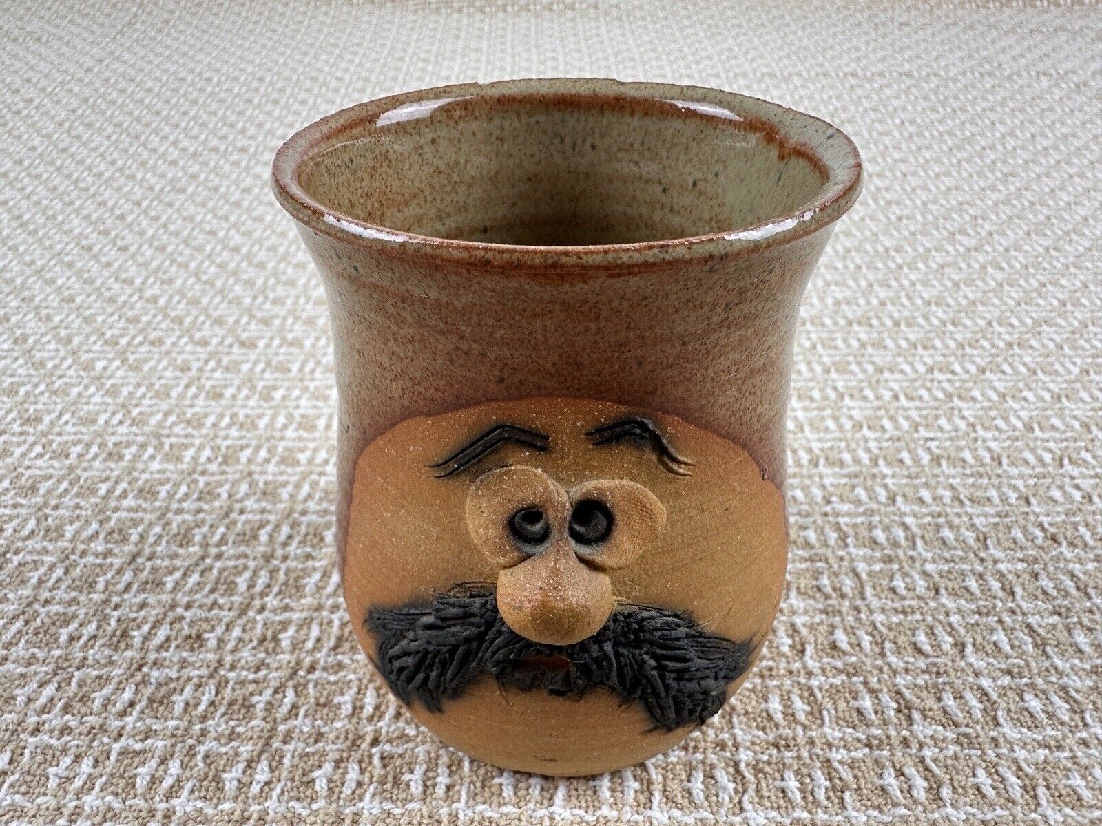 Vintage Ugly Face Stoneware Pottery Mug Cup Coffee Tea Funny Mustache 3D Man