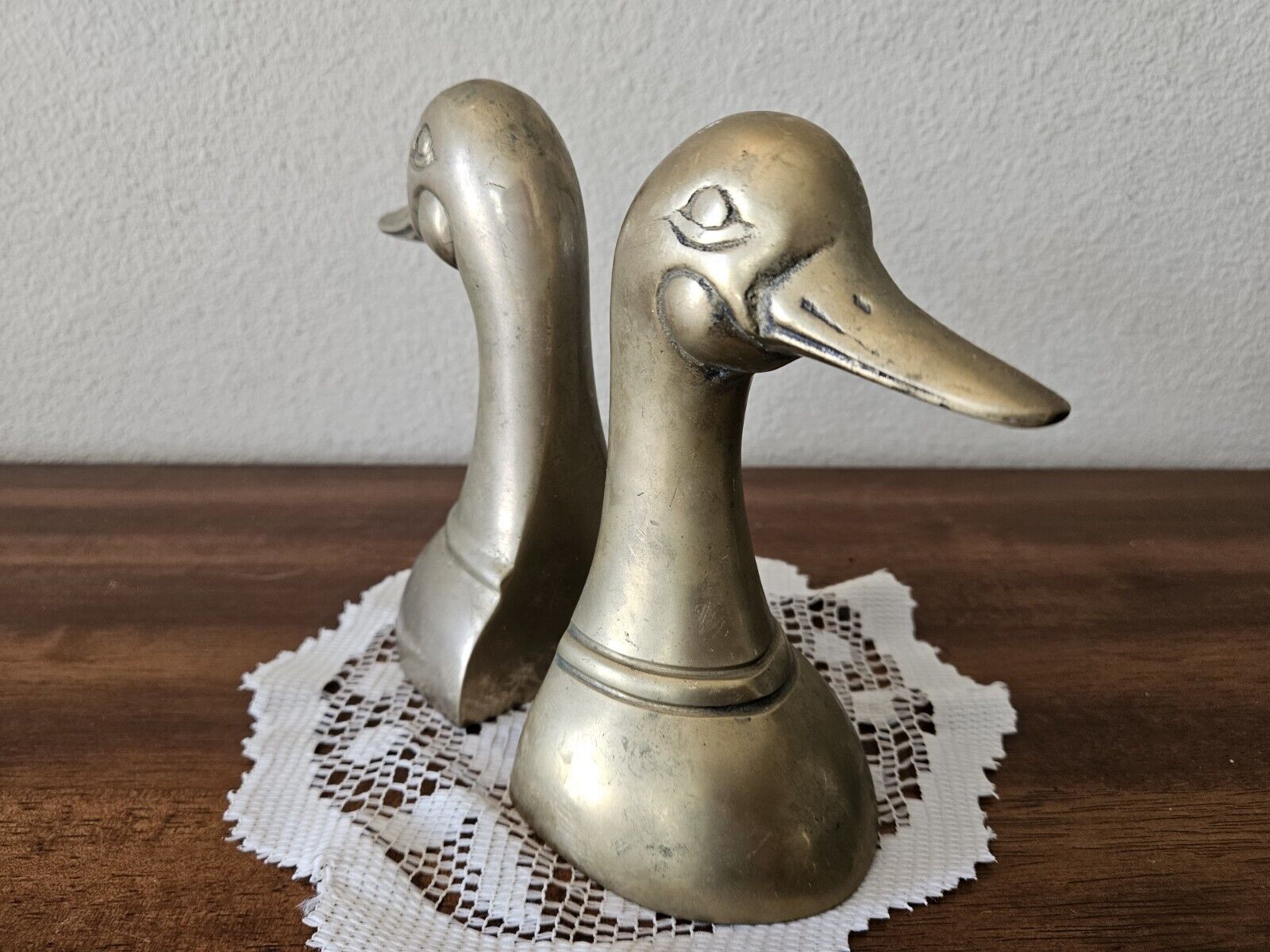 VTG MCM Brass Duck Head Bookends Mallard Ducks. Set of 2 for Office Library 