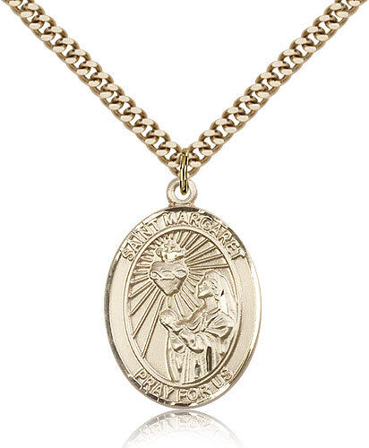 Saint Margaret Mary Alacoque Medal For Men - Gold Filled Necklace On 24 Chai...