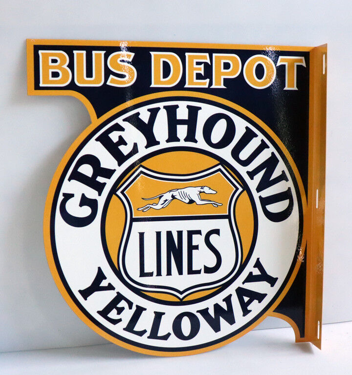 GREYHOUND YELLOWAY BUS LINES DEPOT  Flange Sign   Modern Retro