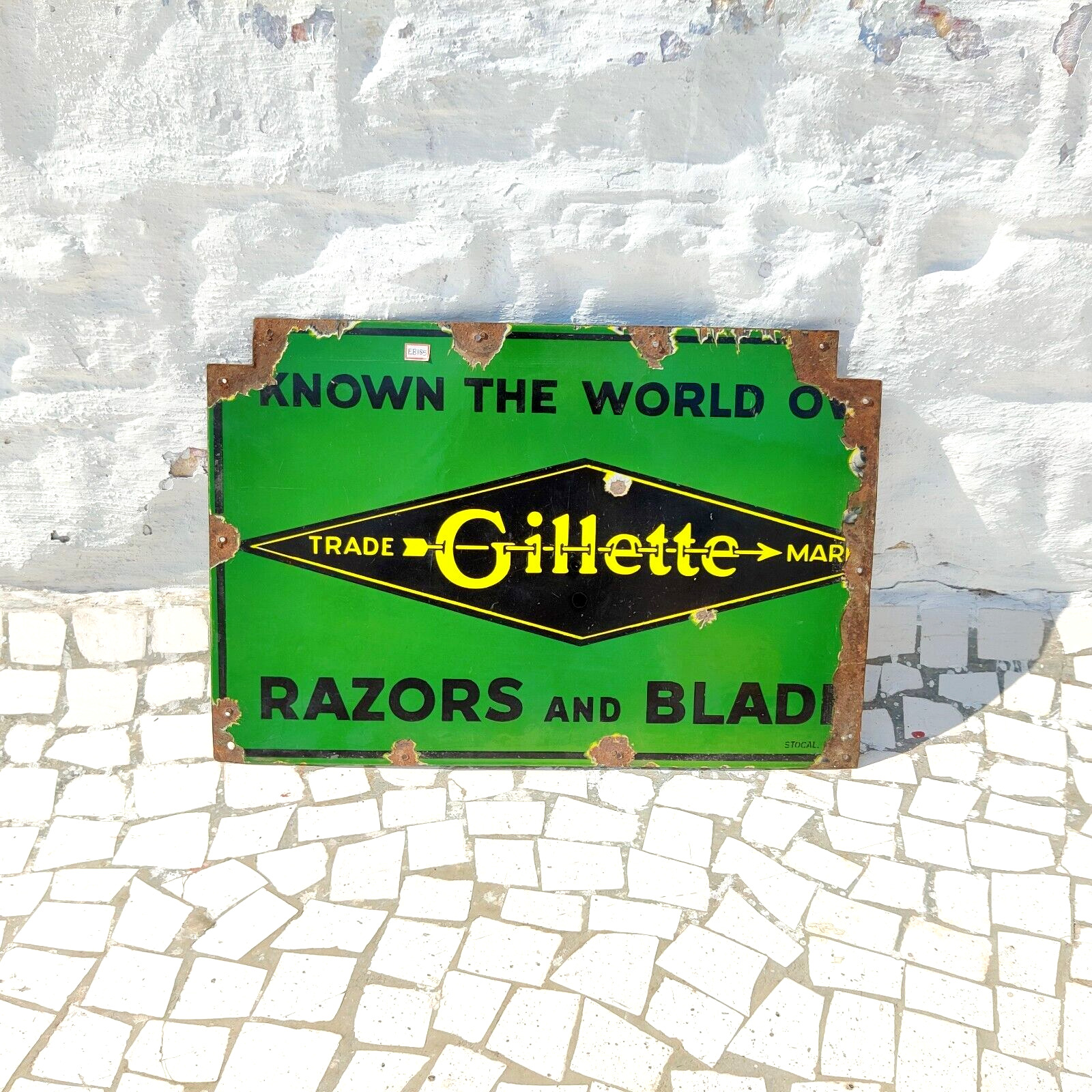 1940s Vintage Gillette Razor & Blade Advertising Enamel Sign Board Rare EB185