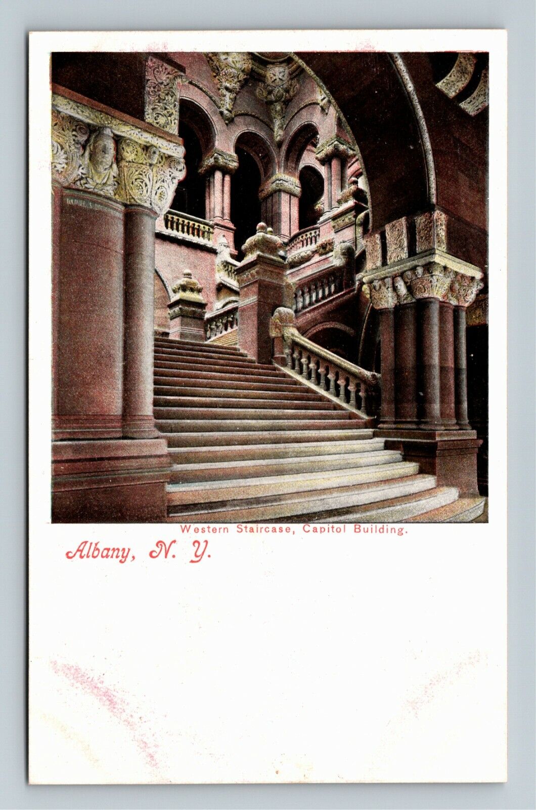 Albany NY-New York, Capitol Building Ornate Western Staircase Vintage Postcard
