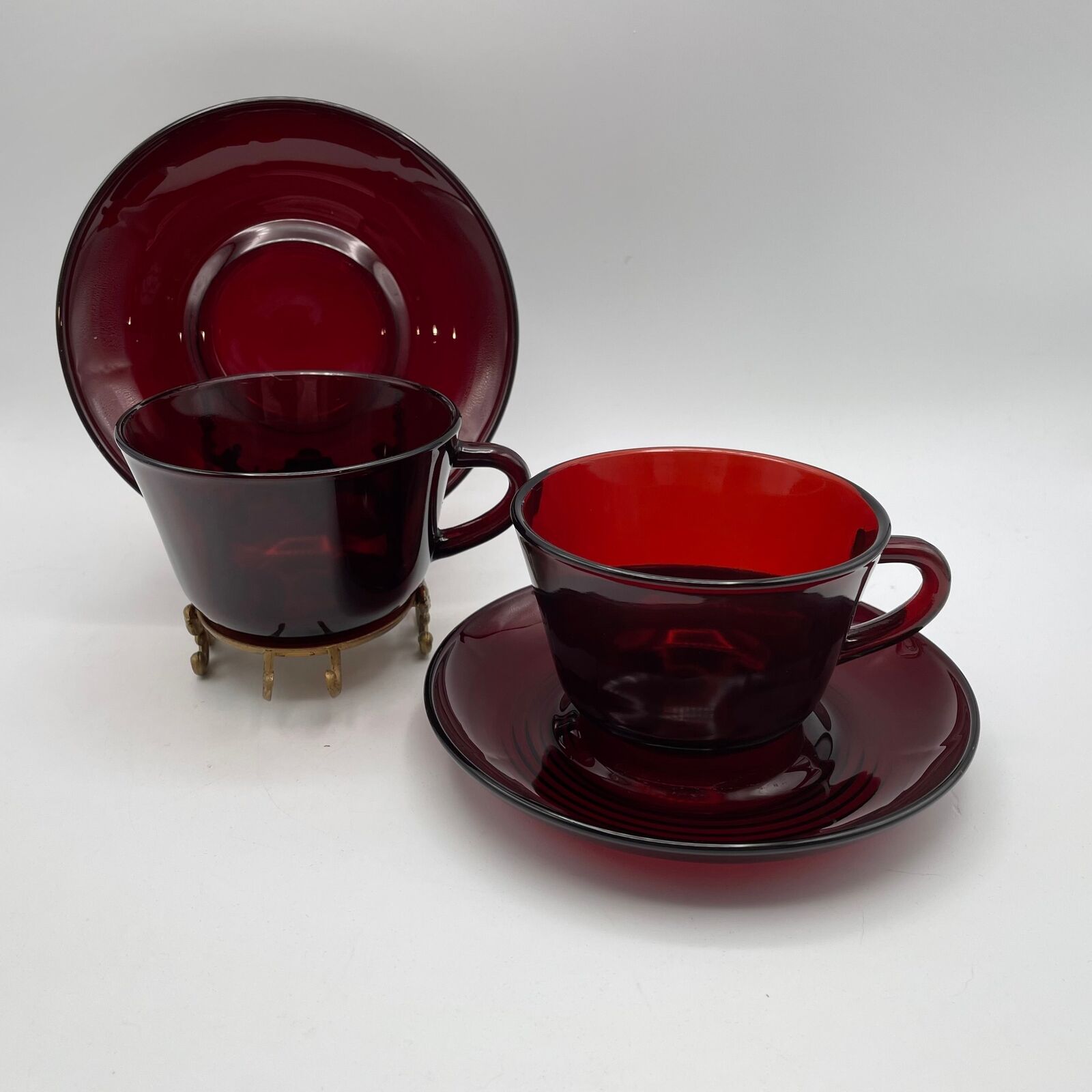 Royal Ruby Red Cups and Saucers Anchor Hocking, Set of 2