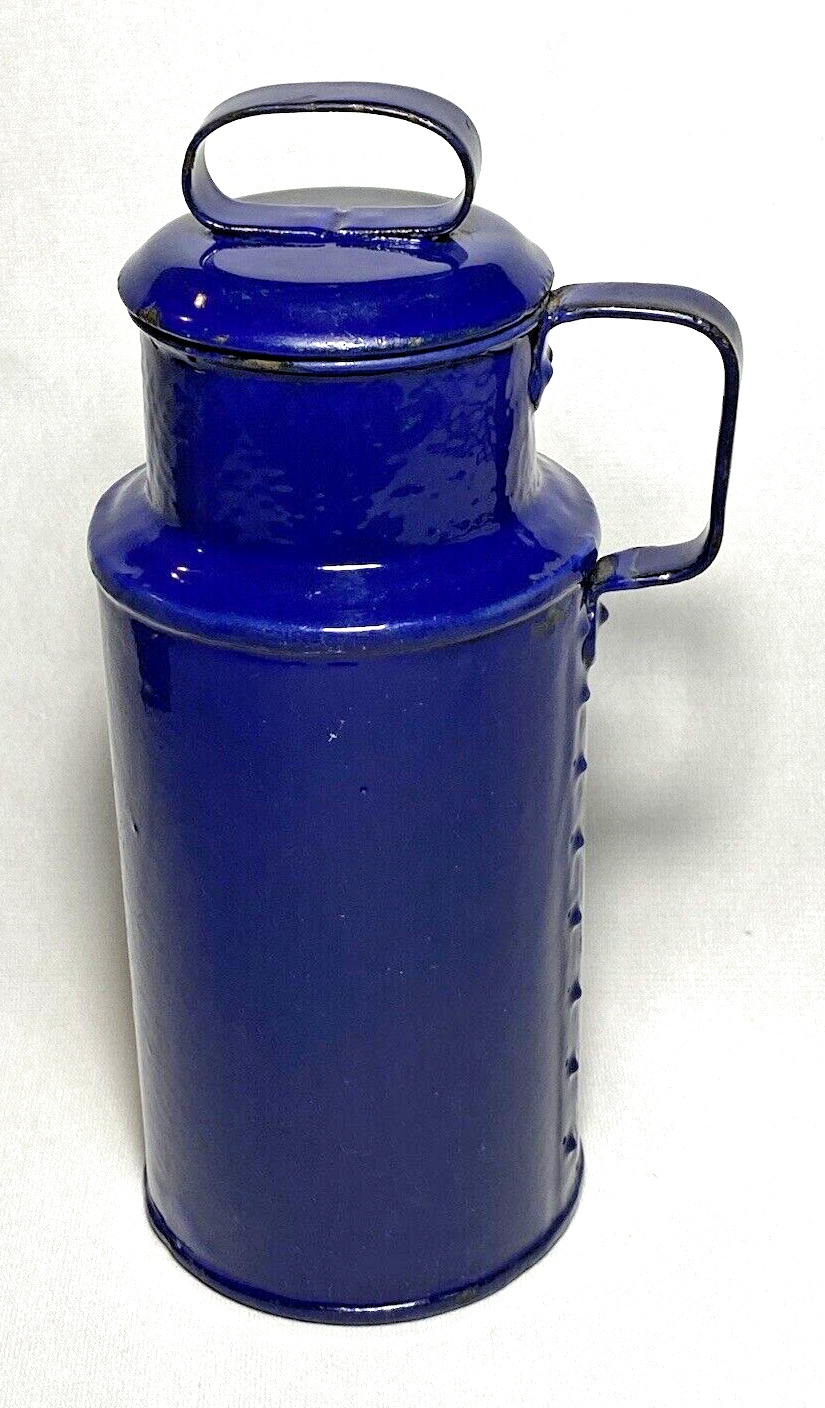 Antique Cobalt Blue Enameled Steel LIDDED CREAM CAN (40 Oz.) ~ Germany