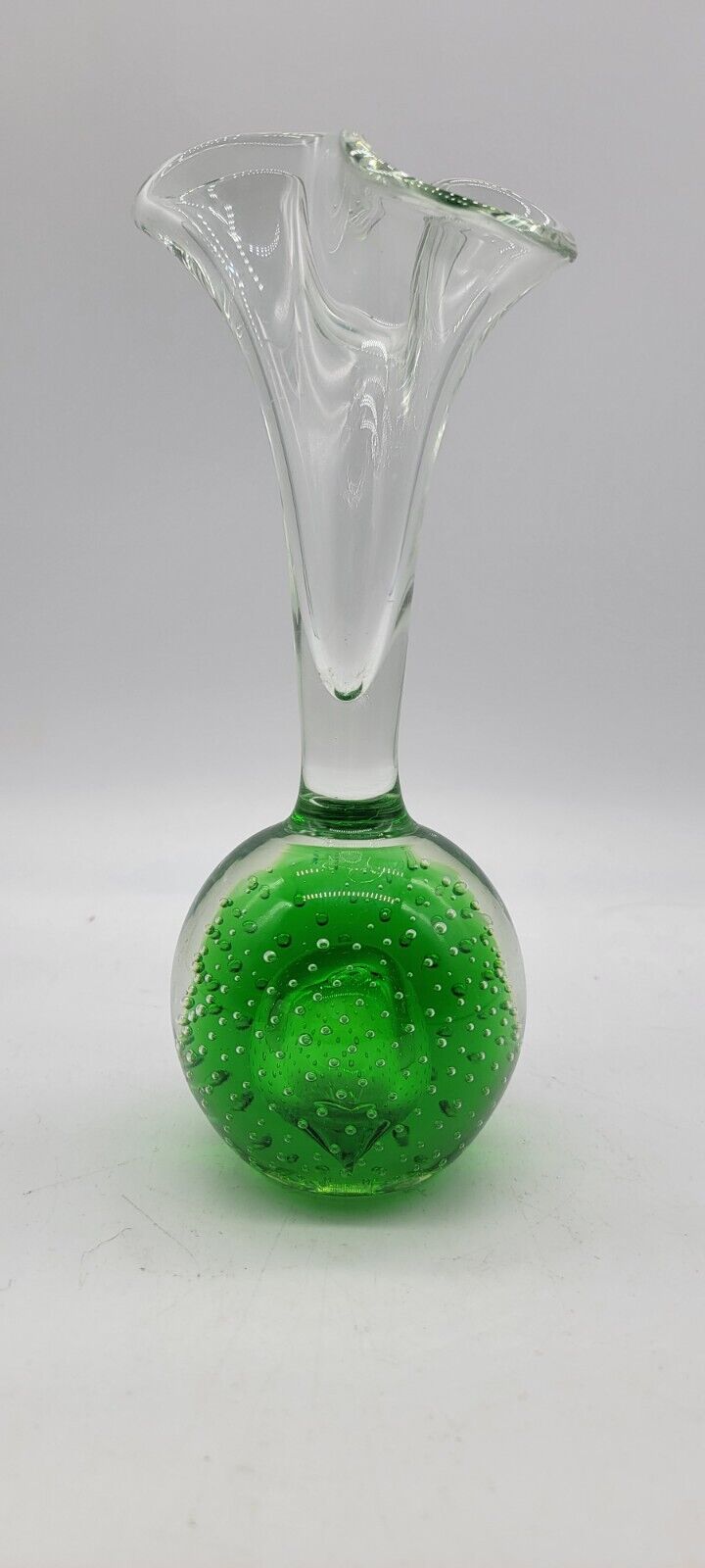 Vtg Robert Hamon Green Controlled Bubble Bud Vase Free Form