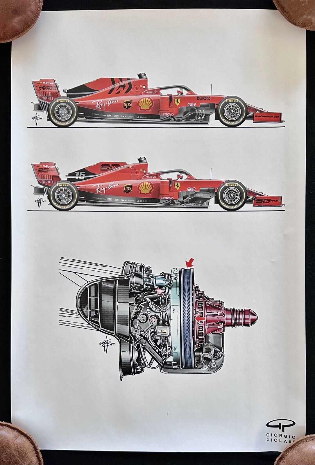 Giorgio Piola 2019 Ferrari SF90 Print Project 670 Vettel Leclerc Brake Assembly