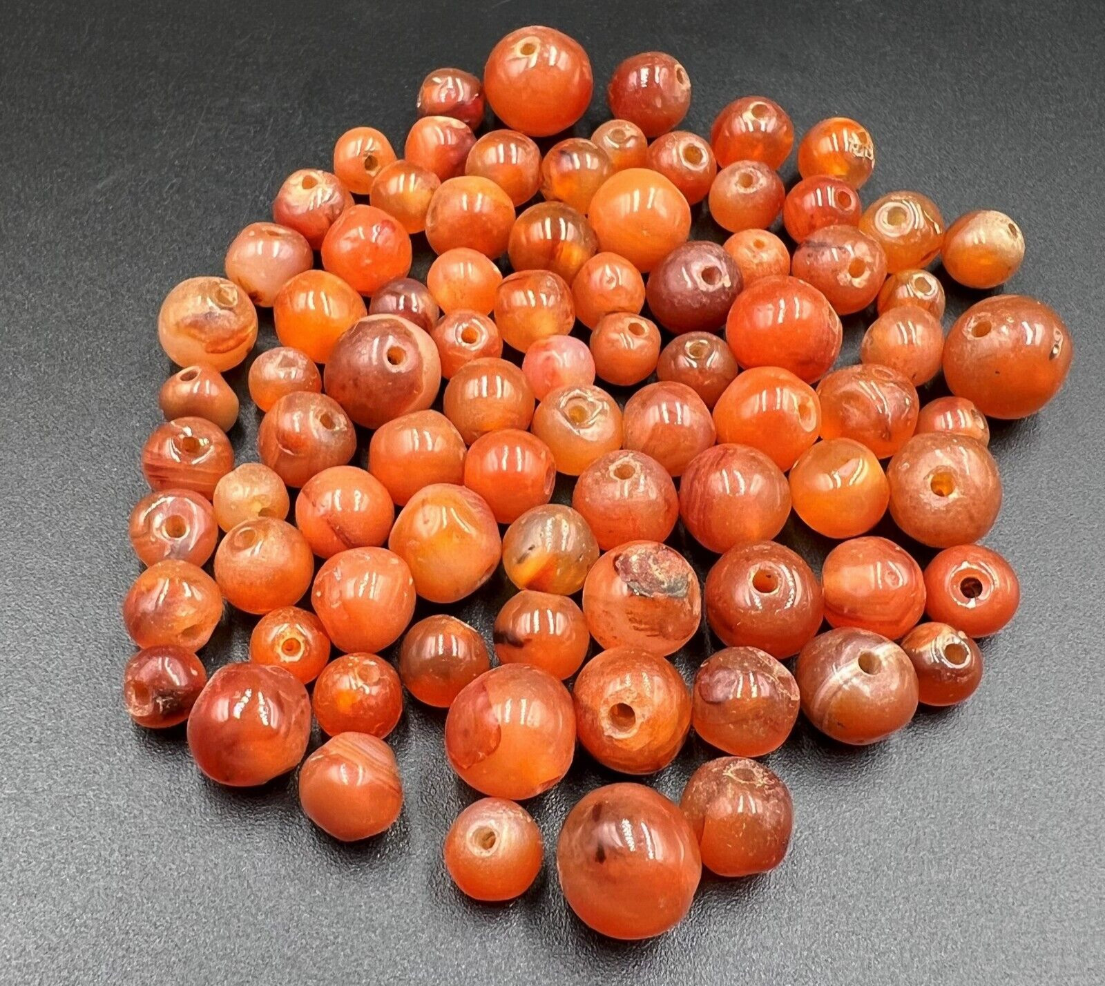 Antique Indo Tibetan Nepali Cambodian Carnelian Ancient Old Agate Beads Necklace