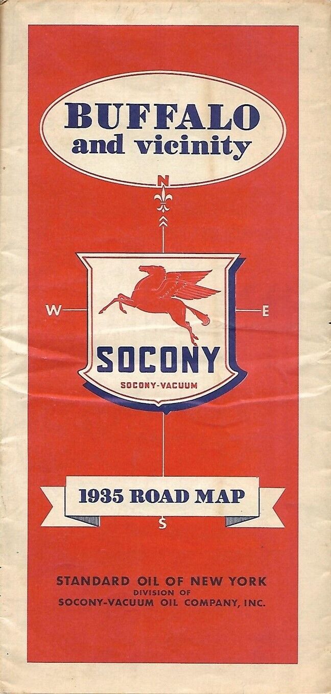 1935 SOCONY MOBILOIL GARGOYLE Road Map BUFFALO NIAGARA FALLS New York Railroads